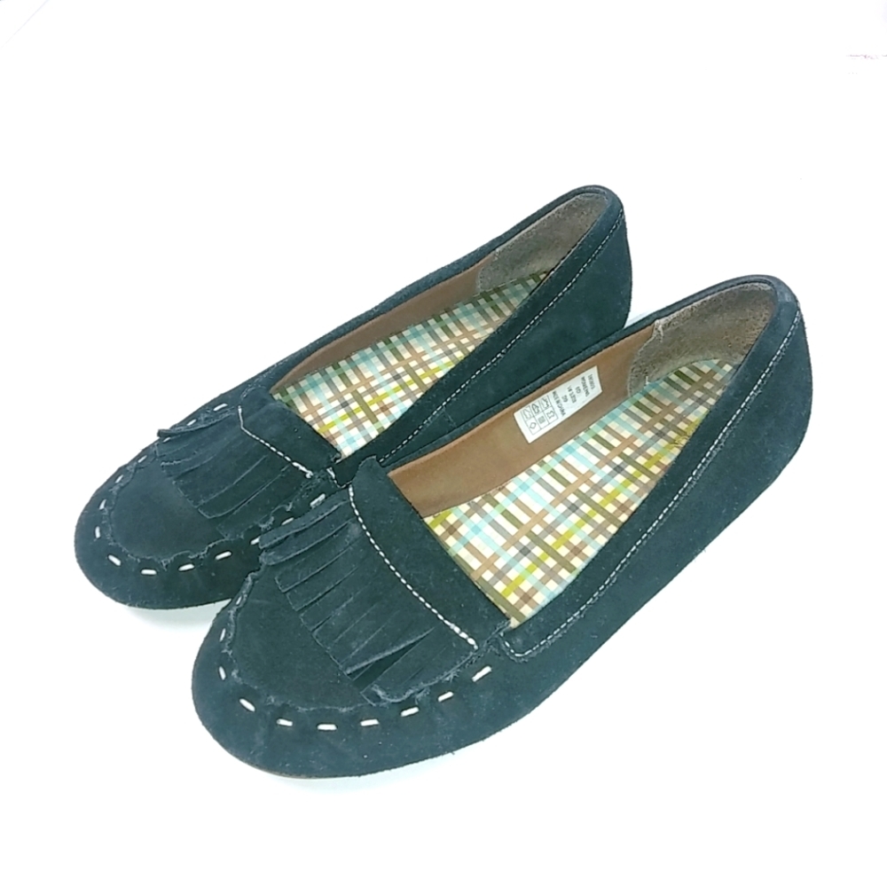 Lands End 6 Black Suede Mocs Loafers Shoes